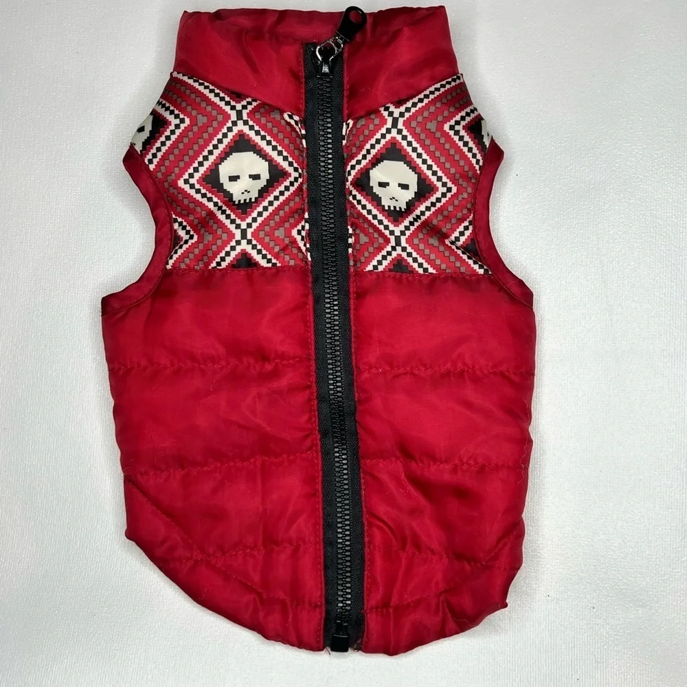 Top Paw Red Skull Fair Isle Print Dog Bomber Jacket - Size Small